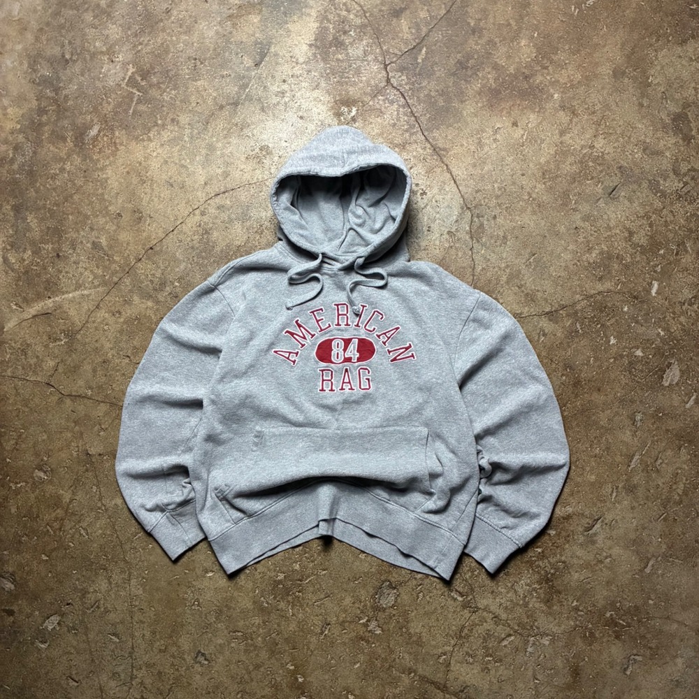 American Rag Mens Gray Graphic Hoodie 84 Collegiate Pullover Medium
